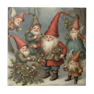 Fairy Tale Christmas Gnomes in the Forest  Tile
