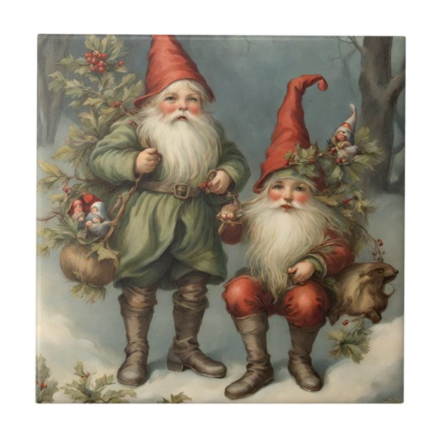 Fairy Tale Christmas Gnomes in Winter Forest Tile (Front)