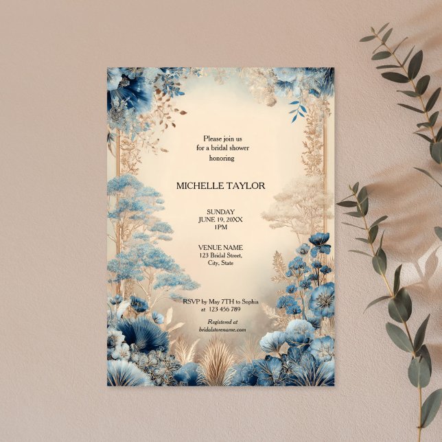 Fairy Tale Enchanted Forest Lotus Floral Bridal Invitation (blue enchanted forest bridal shower invitation)