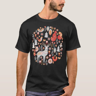 Fairy-Tale Forest. Foxes Deer Birds Owls Flowers T-Shirt
