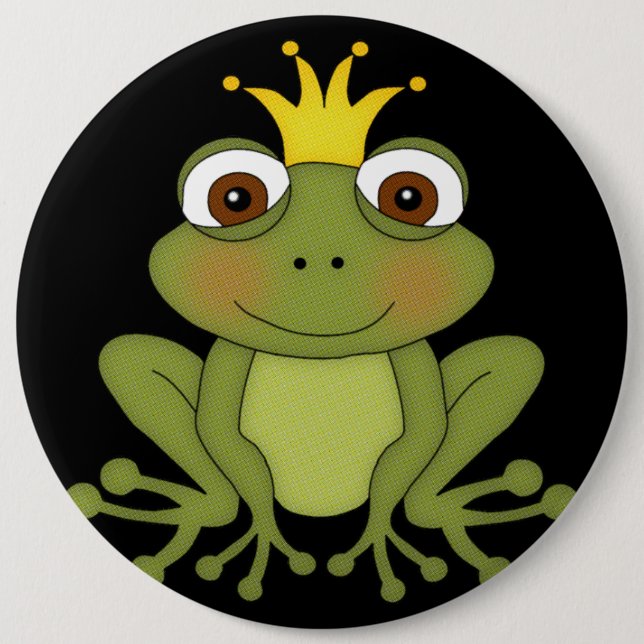 Fairy Tale Frog Prince with Crown 6 Inch Round Button (Front)
