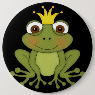Fairy Tale Frog Prince with Crown 6 Inch Round Button