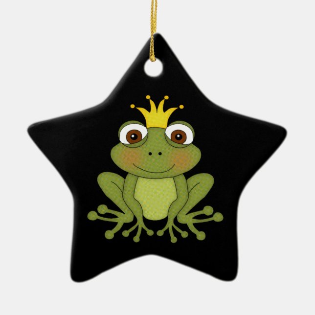 Fairy Tale Frog Prince with Crown Ceramic Ornament (Front)