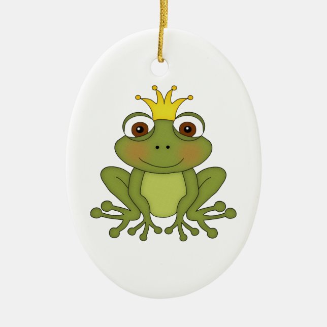 Fairy Tale Frog Prince with Crown Ceramic Ornament (Front)