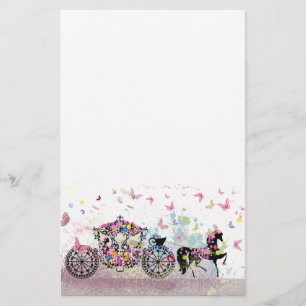 Fairy Tale Horse and Carriage with Flowers Stationery