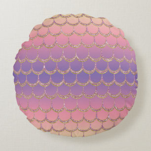 Fairy Tale Mermaid Scales Pastel Gradient Pattern Round Pillow