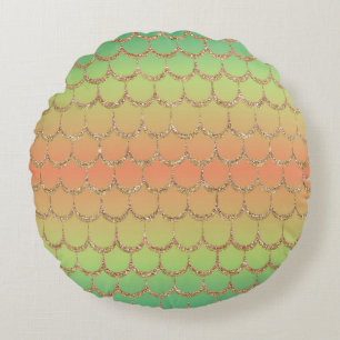 Fairy Tale Mermaid Scales Pastel Gradient Pattern Round Pillow