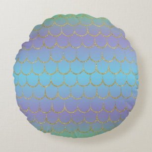 Fairy Tale Mermaid Scales Pastel Gradient Pattern Round Pillow
