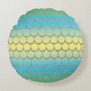 Fairy Tale Mermaid Scales Pastel Gradient Pattern Round Pillow