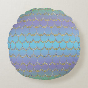 Fairy Tale Mermaid Scales Pastel Gradient Pattern Round Pillow