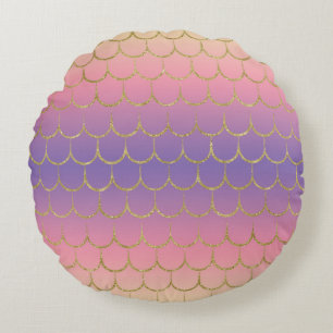 Fairy Tale Mermaid Scales Pastel Gradient Pattern Round Pillow