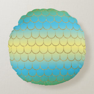 Fairy Tale Mermaid Scales Pastel Gradient Pattern Round Pillow