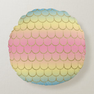 Fairy Tale Mermaid Scales Pastel Gradient Pattern Round Pillow