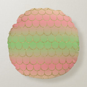 Fairy Tale Mermaid Scales Pastel Gradient Pattern Round Pillow