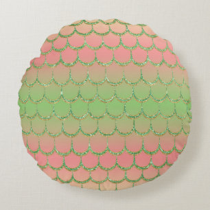 Fairy Tale Mermaid Scales Pastel Gradient Pattern Round Pillow