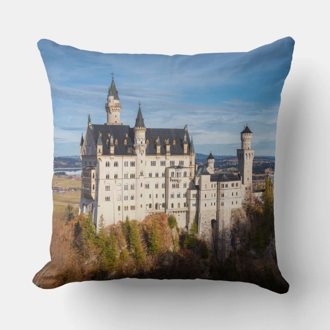 Fairy tale Neuschwanstein castle in Germany Throw Pillow (Front)