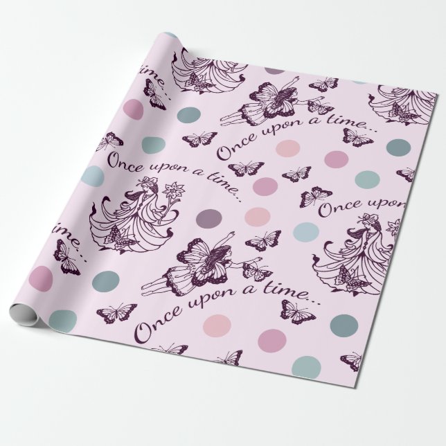 Fairy Tale Once Upon a Time with Butterflies Wrapping Paper (Unrolled)