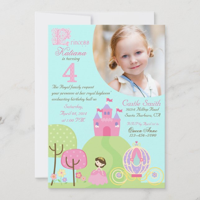 Fairy Tale Princess Fourth Birthday Invitation (Front)