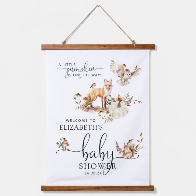 Fairy Tale Pumpkin Fall Baby Shower Welcome  Hanging Tapestry (Front)