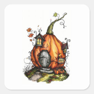 Fairy Tale Pumpkin House Square Sticker
