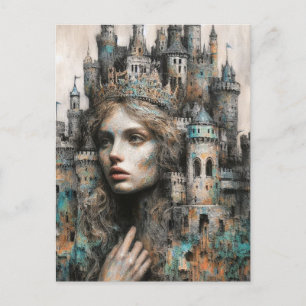 Fairy Tale Queen With Castle on Her Head Postcard