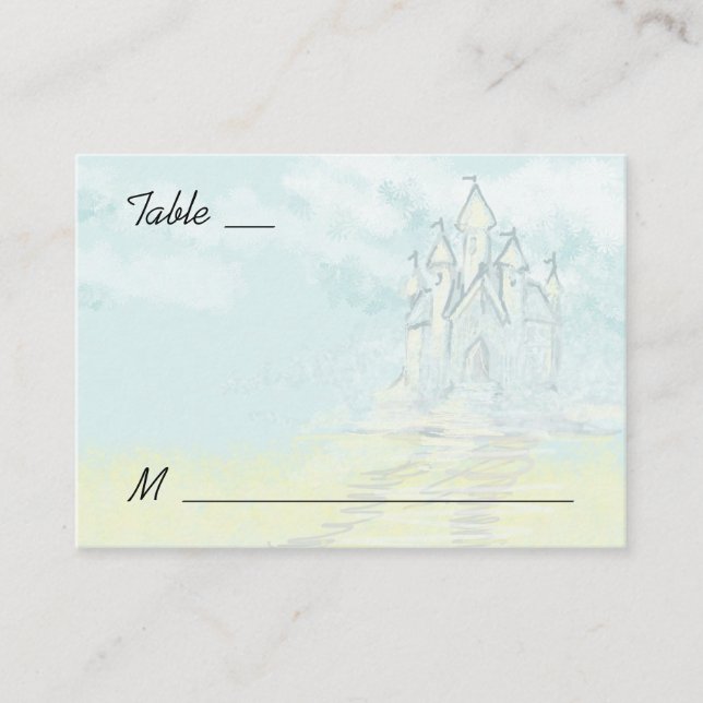 Fairy Tale Sand Castle Beach Wedding Place Cards (Front)