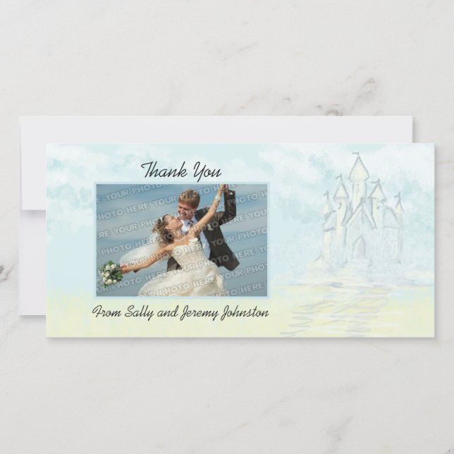 Fairy Tale Sand Castle Beach Wedding Thank You Card (Front)