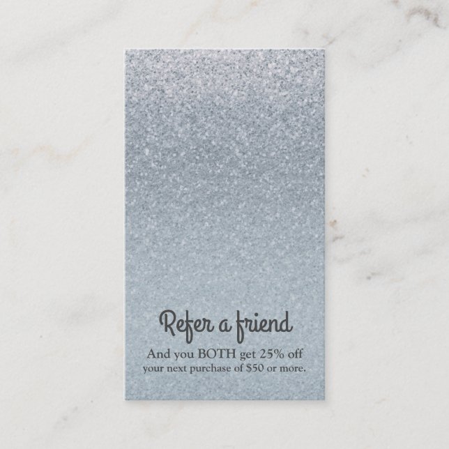 Fairy Tale Silver Glitter Glam Sparkle Chic Glitzy Referral Card (Front)