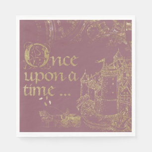 Fairy Tale Theme Castle Carriage Gold on Blush Napkin