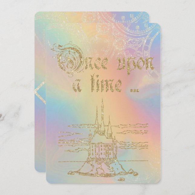 Fairy Tale Theme Gold Castle Over Rainbow Invitation (Front/Back)