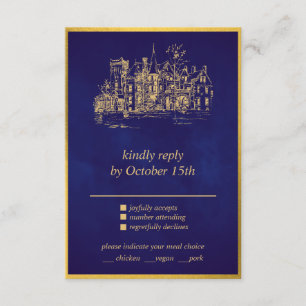 Fairy Tale Whimsical Castle Purple Gold RSVP card