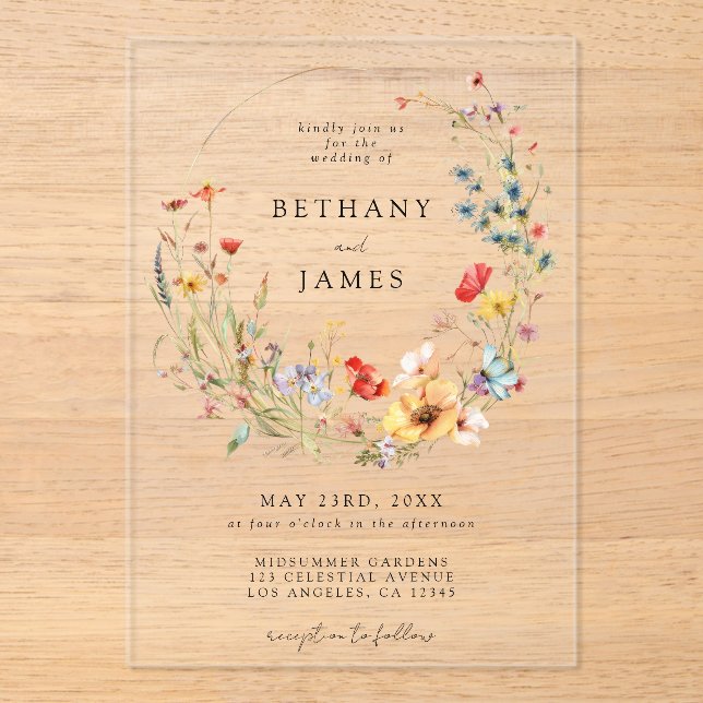 Fairy Tale Wildflower Wedding Acrylic Invitations (Front)