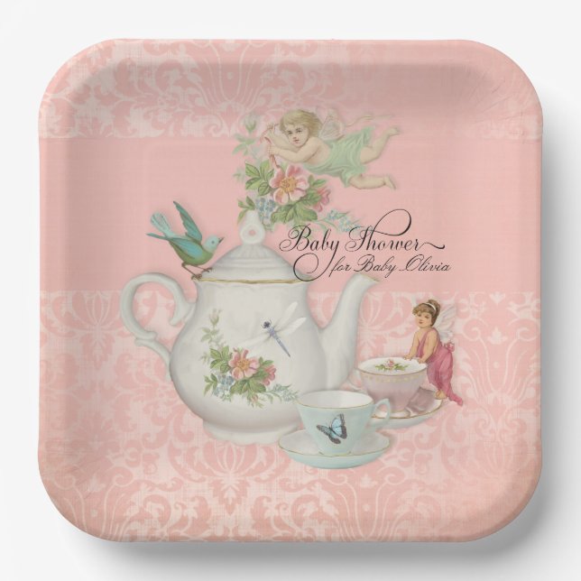 Fairy Tea Party Baby Shower Decor Personalized Paper Plate (Front)