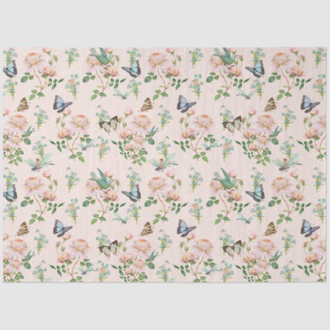 Fairy Tea Party Pink Floral Butterfly Baby Nursery Tissue Paper (Front)