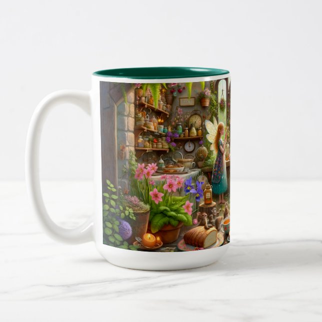 Fairy Tea Party Whimsical Kitchen Two-Tone Coffee Mug (Left)