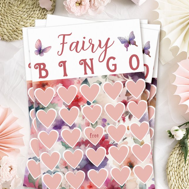 Fairy Themed Birthday Party Bingo Card Game (Fairy Bingo Birthday Party Game Sheets)