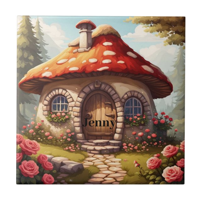 Fairy Toadstool House. Editable name Tile (Front)