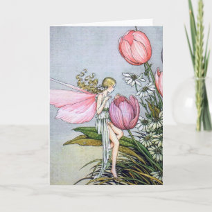 Fairy Tulips Vintage Illustration Carte de voeux