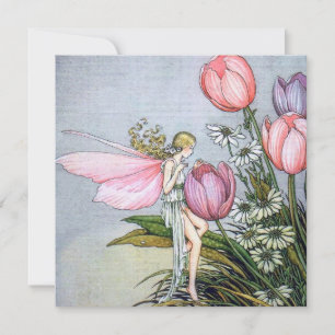Fairy Tulips Vintage Illustration Carte Plat