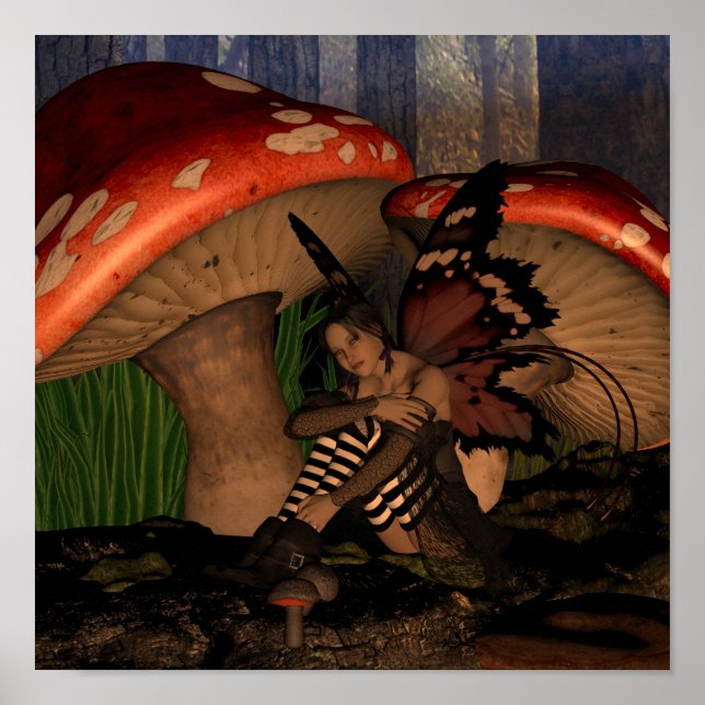 Fairy Under Mushrooms, Woodland Fairy Poster (Front)