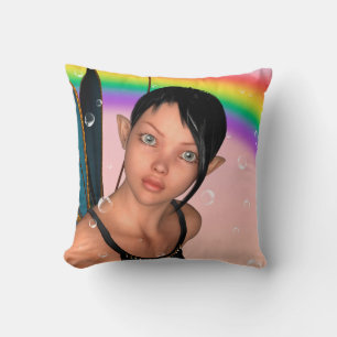 Fairy under Rainbow Throw Pillow