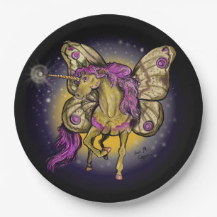 Fairy Unicorn Yellow Emperor Moth Paper Plate
