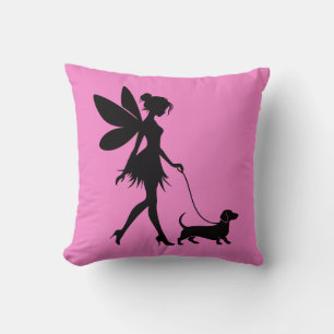 Fairy Walking Dachshund  Throw Pillow