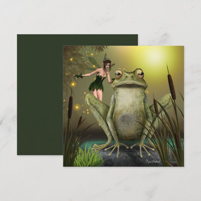 Fairy Wants To Kiss A Frog Fantasy Blank Flat Card (Front/Back)