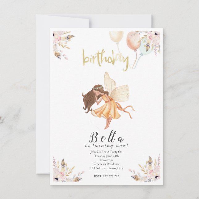 Fairy Watercolour Baby Invitation (Devant)
