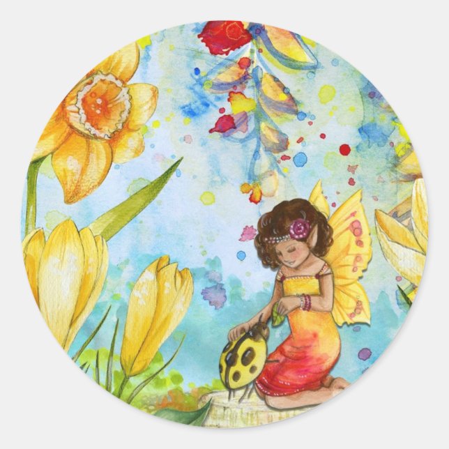 Fairy watercolour illustration whimsical classic round sticker (Front)