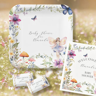 Fairy Wildflower Butterfly Garden Baby Girl Shower Paper Plate