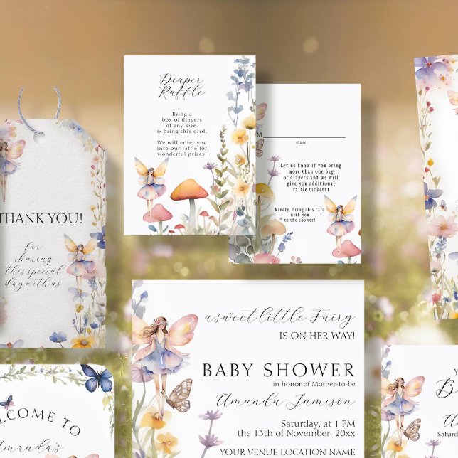 Fairy Wildflower Floral Baby Girl Diaper Raffle Enclosure Card (Creator Uploaded)
