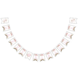 Fairy Wildflower Pink Birthday Invitation  Bunting Flags