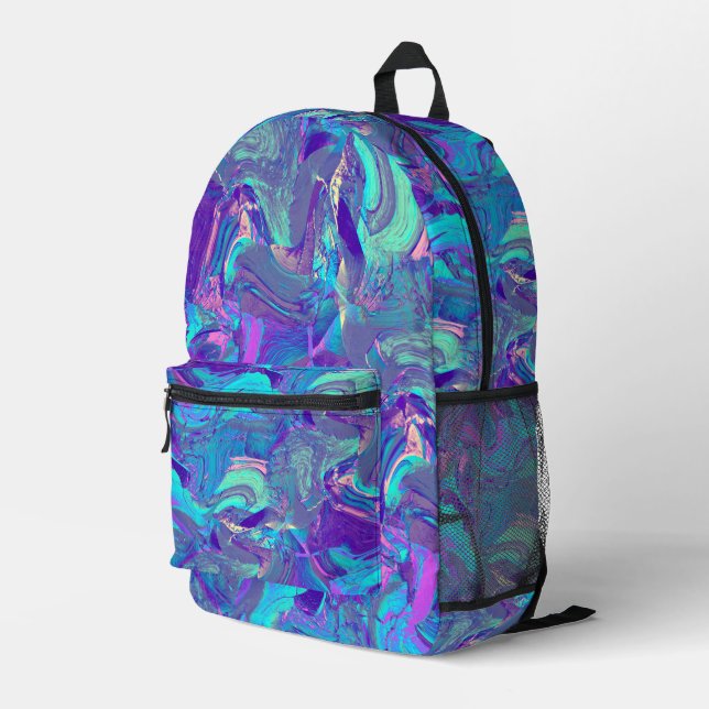 fairy wing artglass - blues and purples : printed backpack (Back Corner Right)